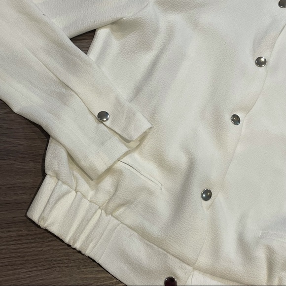 XS White Button Up Blazer Bomber Jacket Revamped - Picture 3 of 5